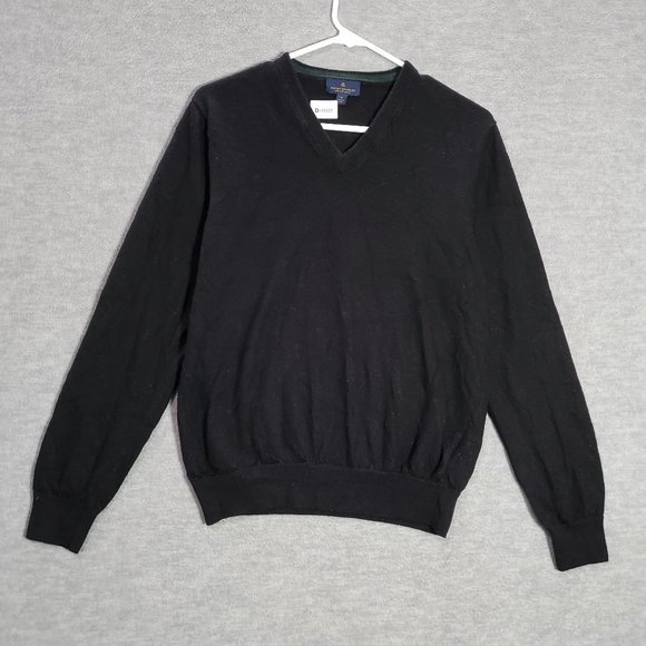 Brooks Brothers Men Sweater Medium Black Extra Fine Merino‎ V Neck READ - Picture 1 of 8